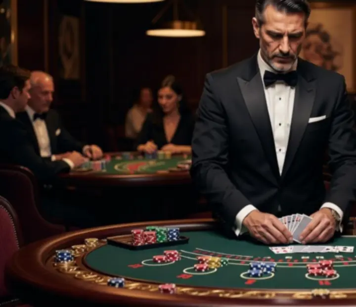 Profesjonalni krupierzy i hostessy premium obsługują elegancki stół do gry podczas eventu