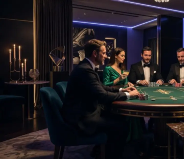 Premium atmosfera wieczoru pokerowego z eleganckim oświetleniem i koktajlami